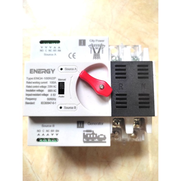 ATS Chuyển Nguồn 2P 100A Loại AC230V Din Rail Tự Động / Bằng Tay Từ Lưới Điện - Lưới Điện Hoặc Từ Lưới Điện - Máy Phát