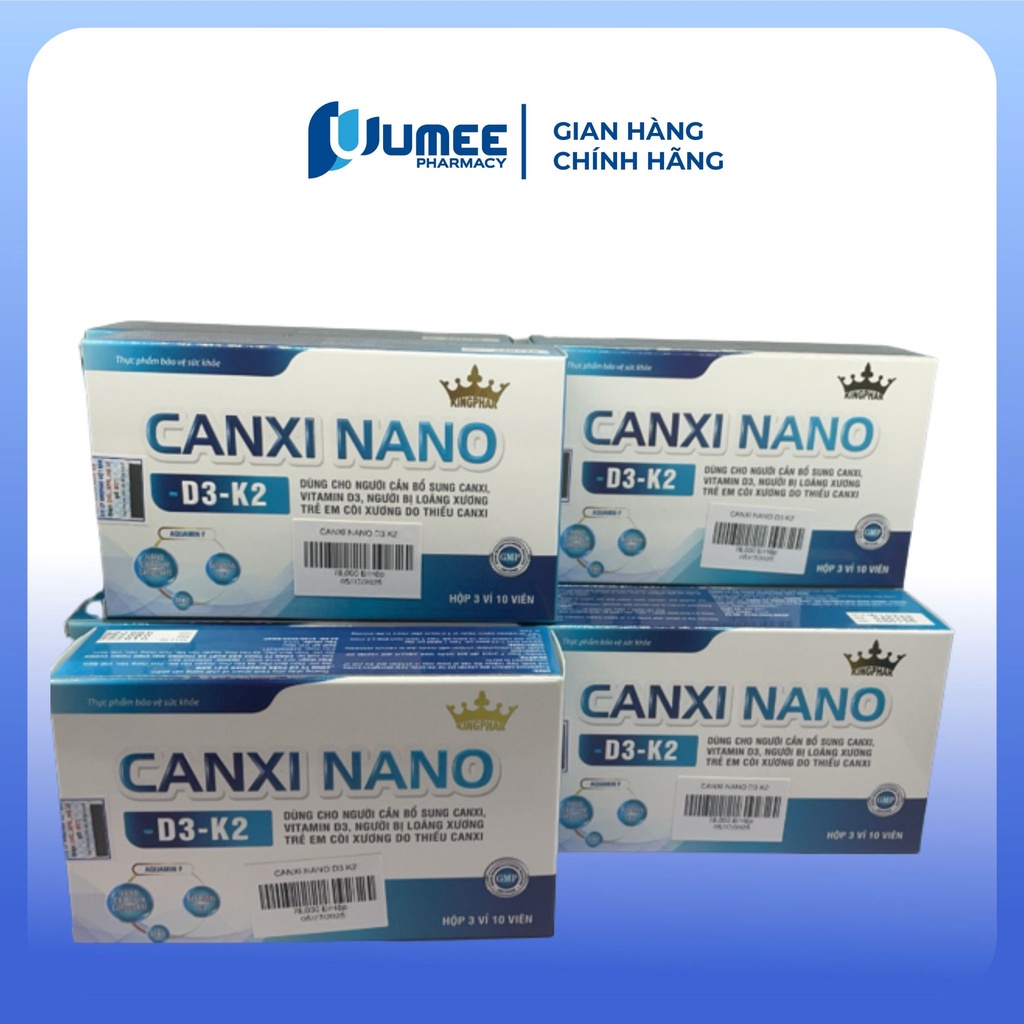 CANXI NANO D3 K2 Kingphar hộp 3 vỉ 10 viên - hỗ trợ bổ sung canxi cho người bị loãng xương và trẻ em còi xương