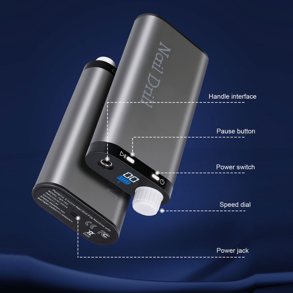 [Hàng Sẵn] Máy mài móng tay mạnh mẽ 4000mAh Màn hình LED kéo dài Tốc độ hiển thị có thể điều chỉnh sạc lại Dụng cụ vẽ 【Fluorine073】