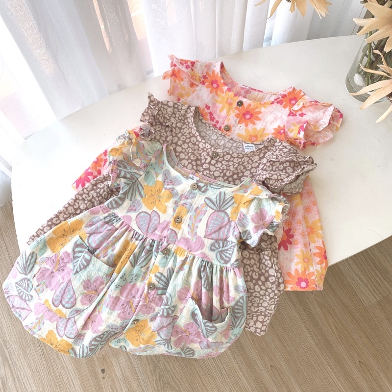 Váy Xô Muslin Hoa Nhí Có Túi OP.kids