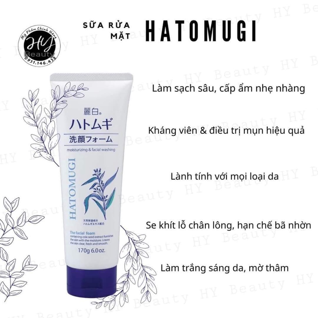 sữa rửa mặt da trắng ý dĩ nhật Hatomugi trắng&xanh 130g