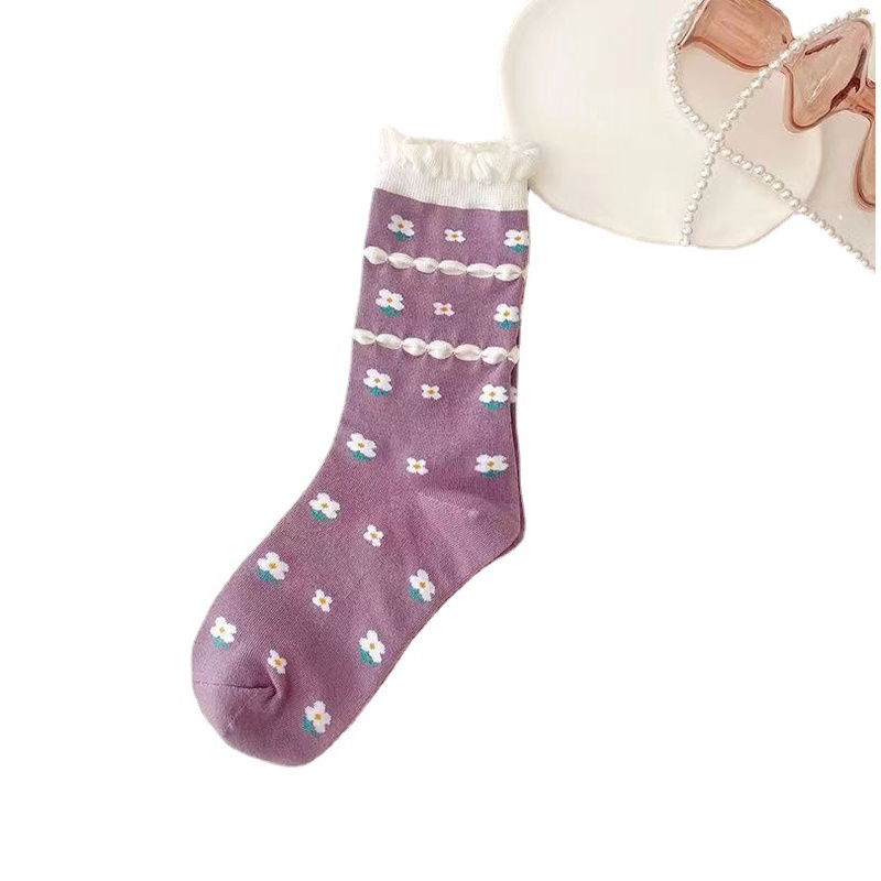 Đôi Vớ Cổ Cao Phối Ren Màu Tím Phong Cách lolita Dành Cho Nữ