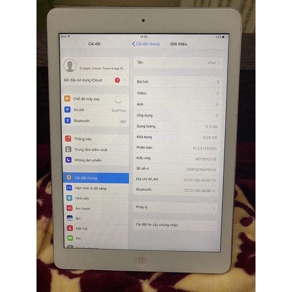 Máy tính bảng air 1 quốc tế ios 10 và 12