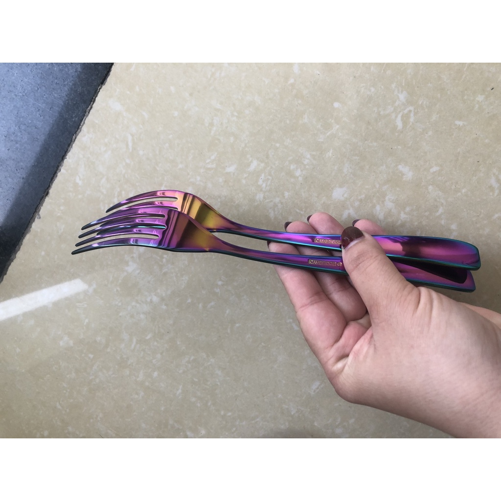 Dĩa inox ,Nĩa inox 304 ăn bít tết cao cấp, sang trọng, tinh tế cầu vòng màu sắc