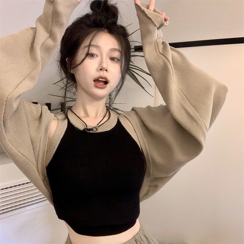 Set Cardigan Thun Kèm Váy Và Áo Phong Cách Hàn Quốc Set Cardigan Dài Tay Kèm Áo Váy 2 Dây 2022