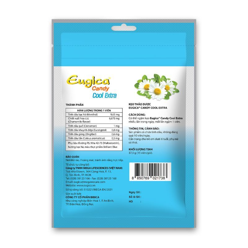 Kẹo Eugica Cool ⚡ CAM KẾT CHÍNH HÃNG ⚡ Kẹo ngậm giúp giảm ho rát họng hiệu quả - 15 viên