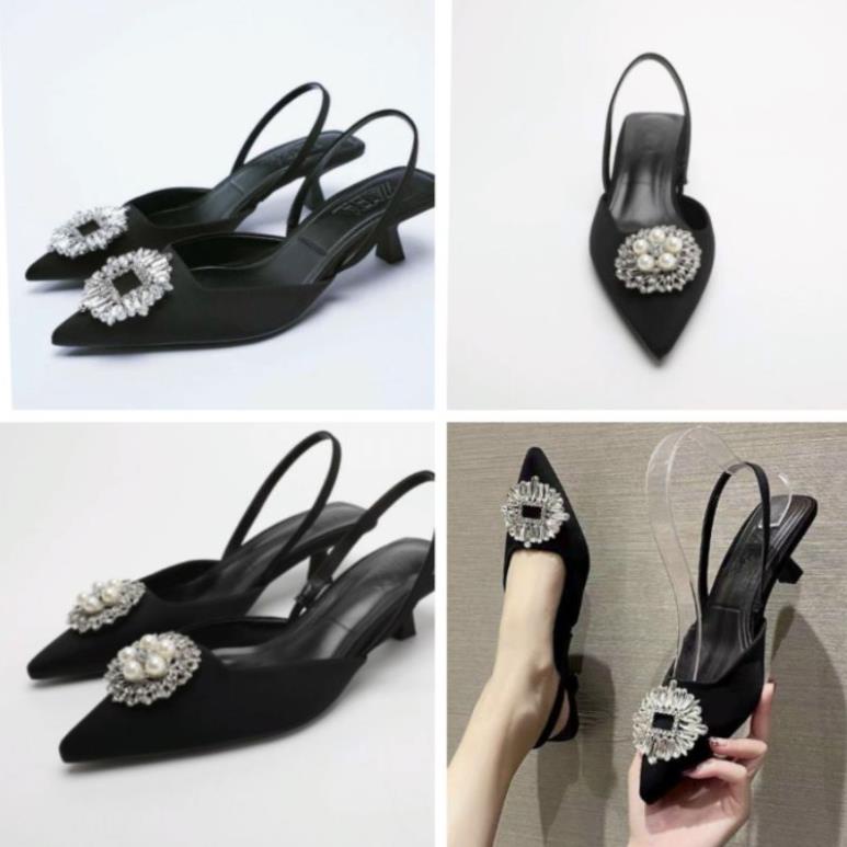 (ẢNH THẬT) Sandal Gót Nhú 5p Zara Lụa Mềm Êm Fullbox Tem Hãng Cao Cấp