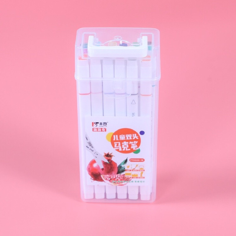 Bút dạ màu marker 2 đầu cao cấp hộp nhựa 12/18/24/36 màu