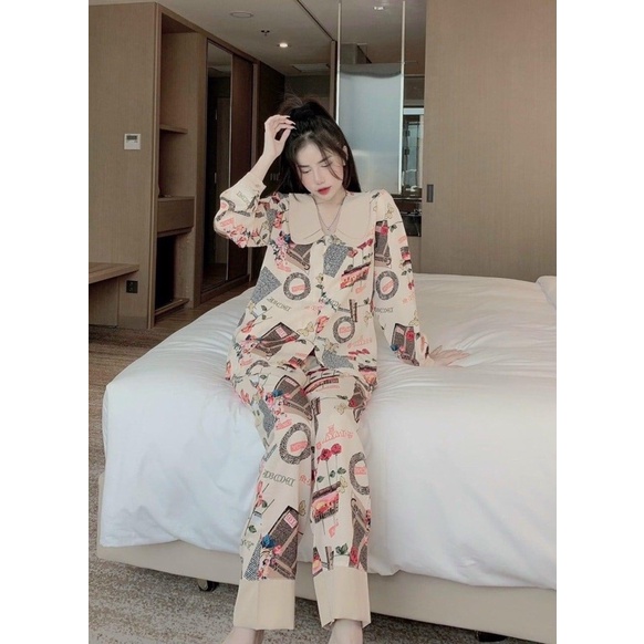 pyzama tay dài quần dài 40-60 siêu đẹp