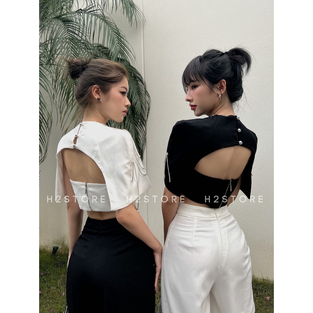 SÉT ÁO HỞ LƯNG VIỀN ĐÁ + QUẦN DÀI - QA02555