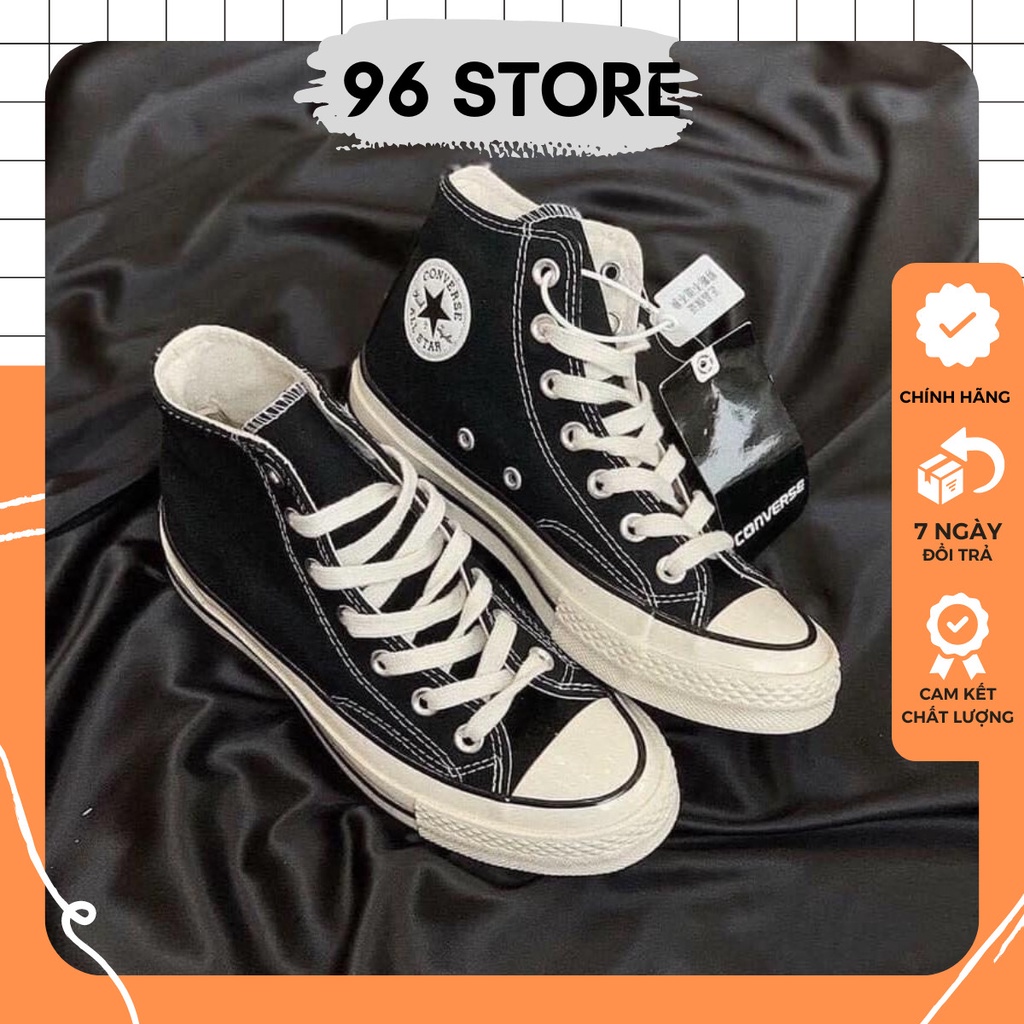 Giày_Converse Đen Cao Cổ Nam Nữ Thời Trang, Giày thể thao Đen cao cổ Mũi bóng, lót xanh
