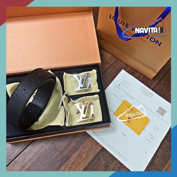 Thắt lưng nam, dây lưng da Louis VT 2 mặt khóa cài hàng super Fullbox thẻ bill túi vải túi giấy.[ Bảo Hành Da ]