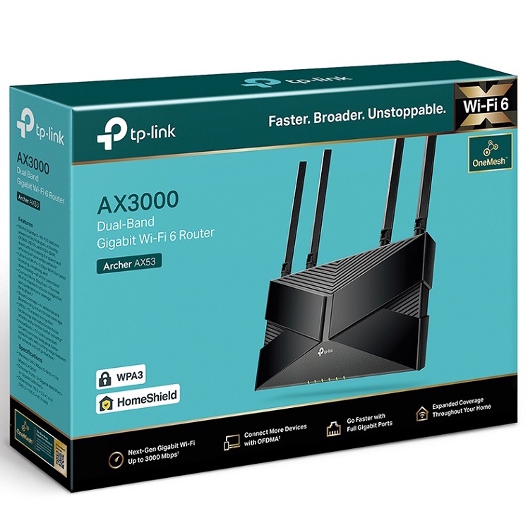 Bộ Phát WiFi6 TPLink Tốc Độ Cao Router Gigibit băng tần kép AX3000 Archer AX53 Hàng Mới Chính Hãng BH24T