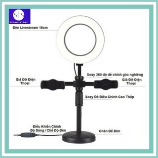Đèn livestream 3in1 để bàn kẹp 2 điện thoại Hỗ Trợ livestream Chụp Ảnh, Quay Tiktok Có 3 Chế Độ Màu Sáng