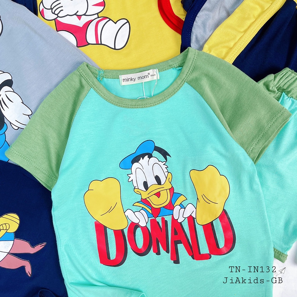 Bộ Cộc Tay THUN LẠNH MINKY MOM Giáp Lăng Áo In Hình Quần Phối Viền Tròn Cho Bé TN-IN132