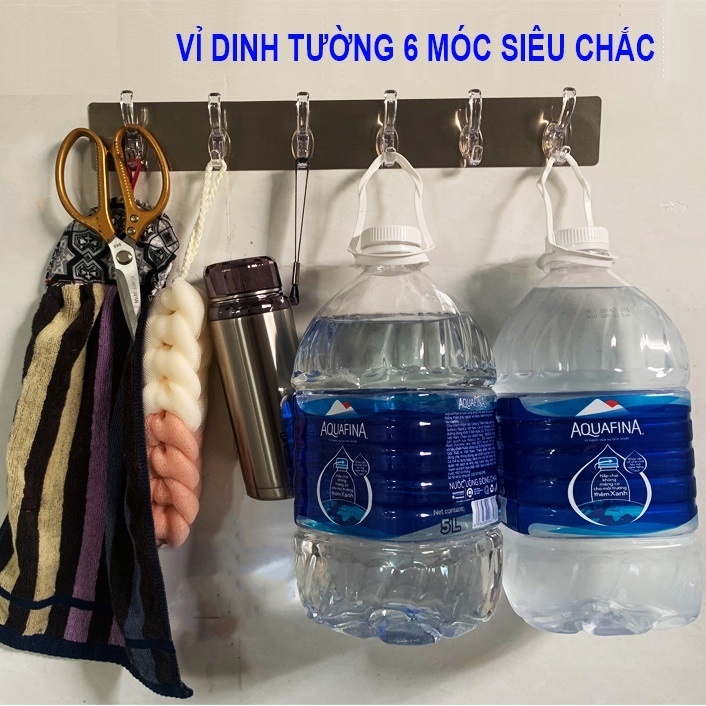 Thanh 6 Móc Dán Tường Phủ Bạc Chống Nước Siêu Dính, Chịu Lực Trên 10kg