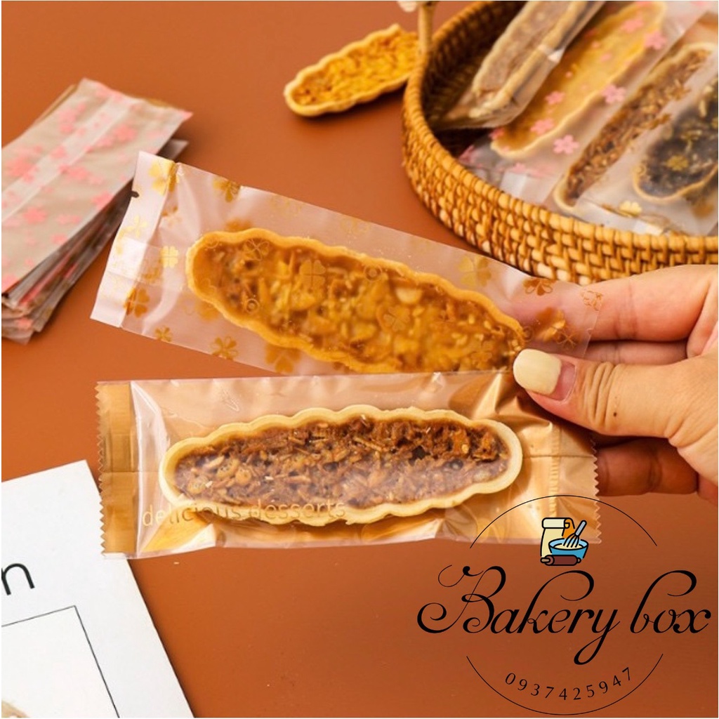 Xấp 100 Túi Bánh Thuyền - Bánh Biscotti - Nền Trong Hoa Vàng