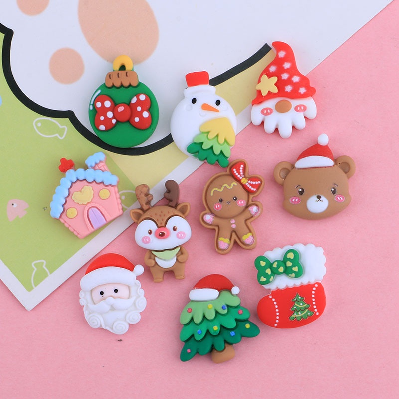 Set 10 Miếng Dán Trang Trí Giáng Sinh Bằng Nhựa Resin Cho Điện Thoại