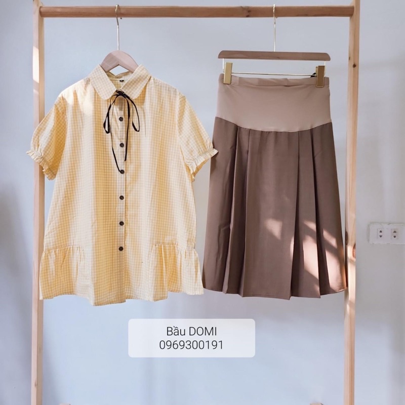 ( mẫu mới) Chân váy bầu dáng dài công sở xếp li to hàng đổ shop