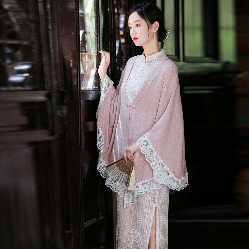 [M &amp; E] Hàng Có Sẵn Áo Choàng Sườn Xám Dệt Kim Kiểu Trung Hoa Ngọt Ngào Dễ Phối Đồ Phong Cách Retro Cho Nữ