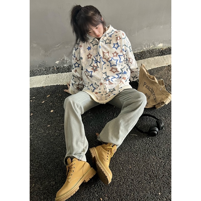 ZHELIHANGFEI Áo Hoodie Tay Dài Dáng Rộng In Họa Tiết Thời Trang Dễ Phối Đồ