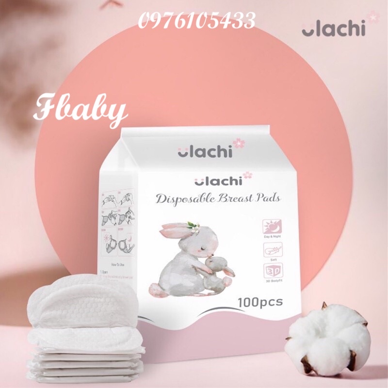 (Tặng 5 túi trữ sữa) Bịch 100 Miếng Lót Thấm Sữa Ulachi Dùng 1 Lần: Mềm, Dán Chặt, Thấm Hút Cực Nhanh, An Toàn