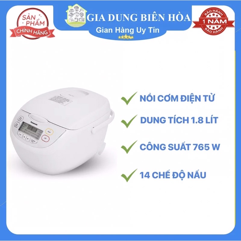 Nồi cơm điện tử Panasonic 1.8 lít SR-CL188WRA_sản phẩm trưng bày như mới- Dung tích: 1.8 lít, Số người ăn 4 - 6 người