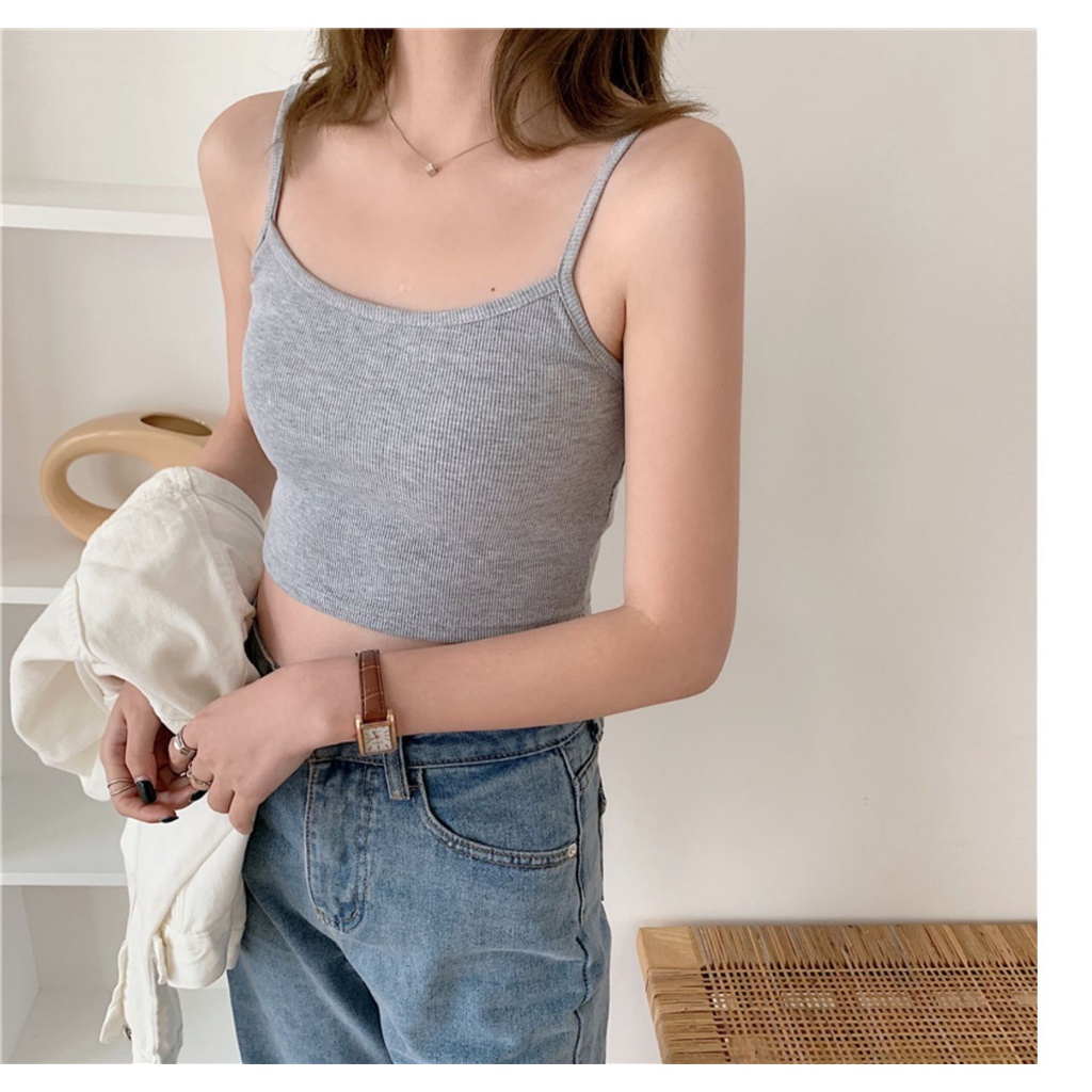 Áo 2 dây croptop thun găn tăm co dãn 4 chiều kèm ảnh thật NU HOUSE