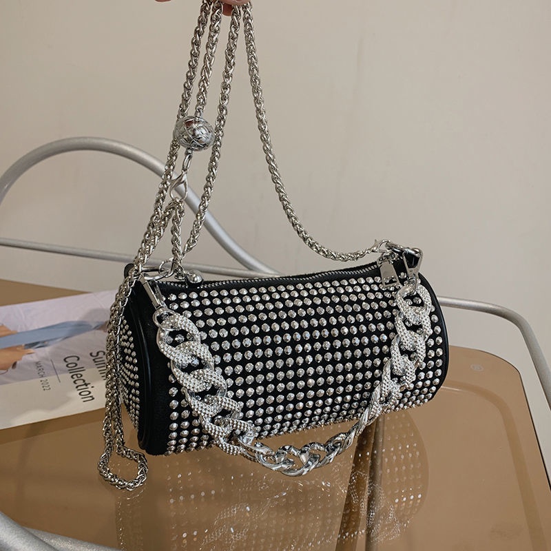 Túi Đeo Vai Hình Trụ Đính Kim Cương Giả Cao Cấp Thời Trang 2022 Cho Nữ