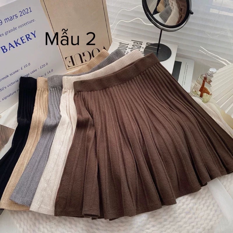 Chân váy len nữ xếp ly cạp chun