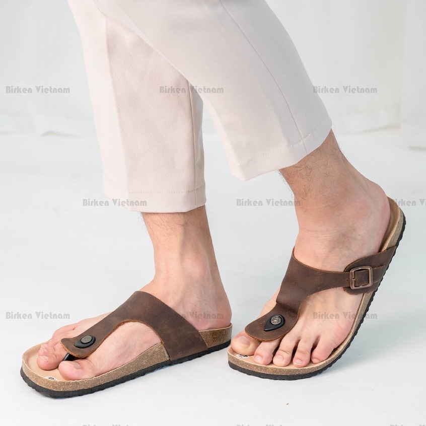 [ Lót Chống Nước ] DK07 - Dép Birken Đế Trấu Thiết Kế Unisex Nam và Nữ Quai tông tách ngón Da Bò Bioline VietNam