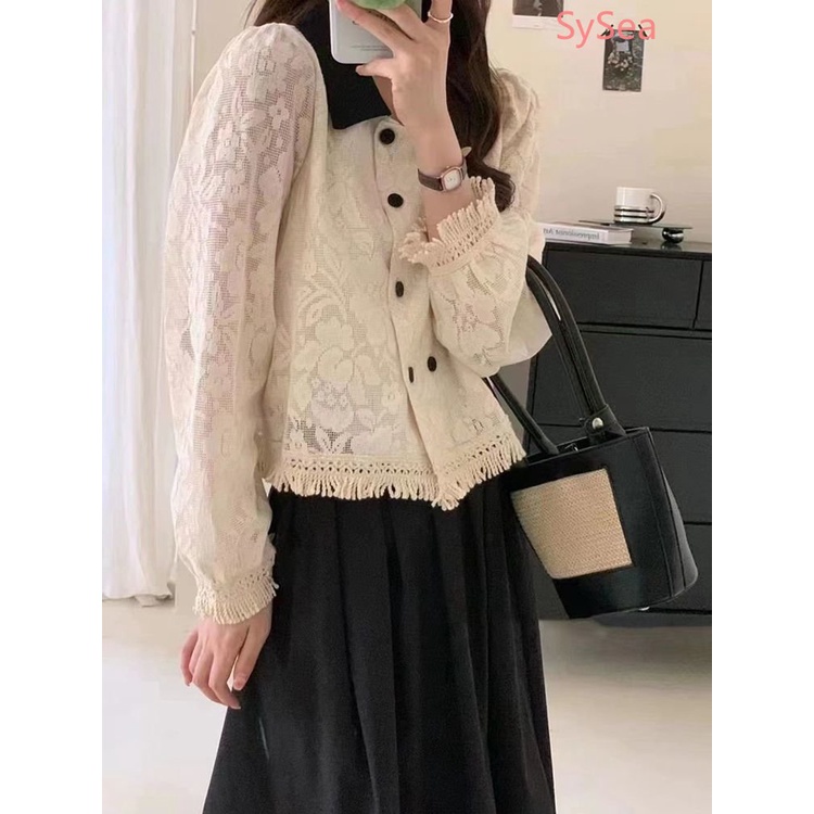 Áo Khoác Cardigan Phối Ren Phong Cách Pháp Thời Trang Mùa Thu Cho Nữ