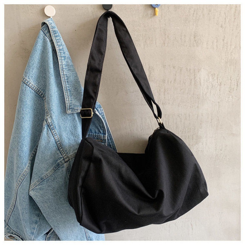 Túi Đeo Chéo Học Sinh Canvas Basic Ulzzang 2 Màu Be Đen - Túi to