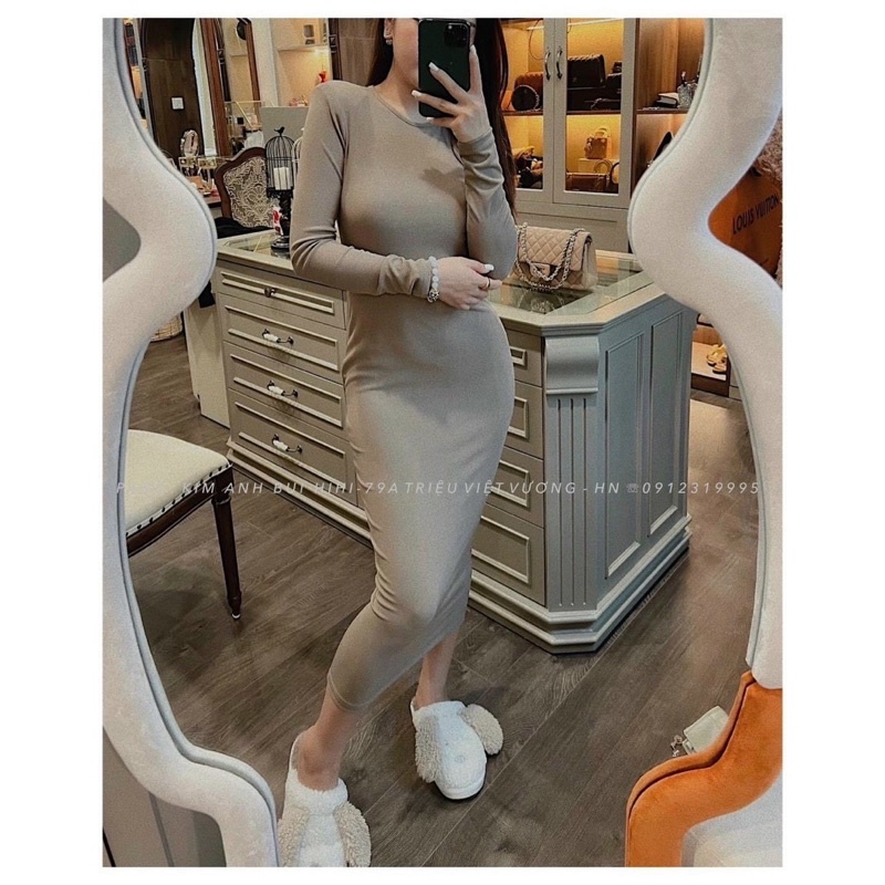 VÁY THUN TĂM HÀN BODY DÁNG DÀI CỔ TRÒN MS15721