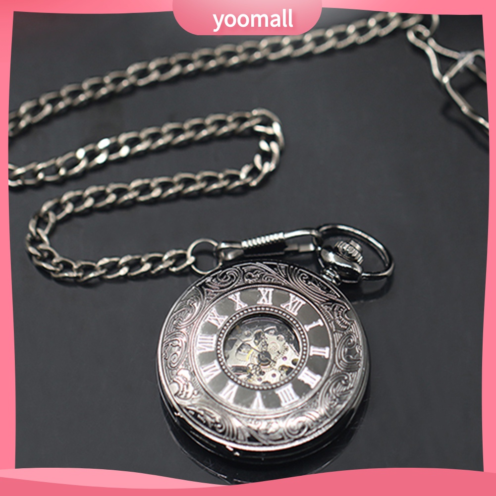Đồng Hồ Cơ Bỏ Túi Khắc Chữ Số La Mã Khoét Rỗng Phong Cách Vintage Cho Nam Và Nữ