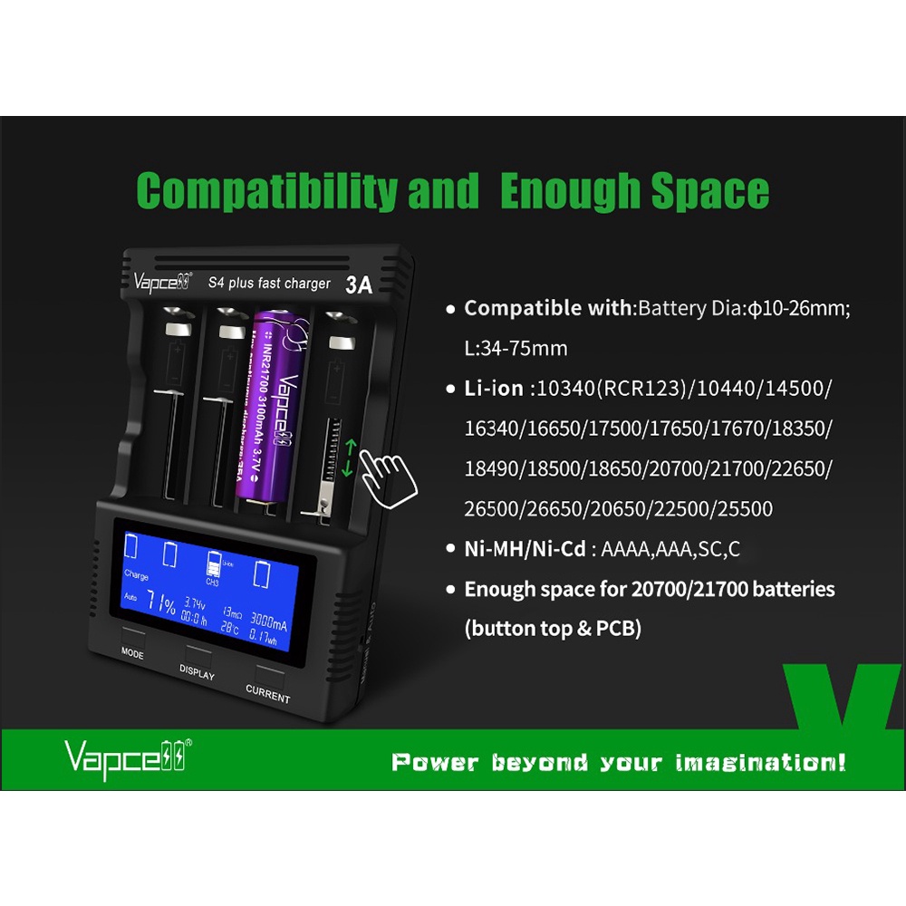 Sạc pin đa năng chính hãng VAPCELL S4 PLUS, SẠC NHANH 3A MỖI Ổ SẠC - edc city official