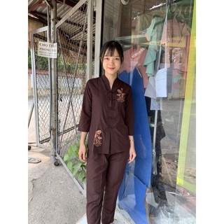 ĐỒ LAM ĐI CHÙA   Bà Lai Tim Kate Mịn có thêu hoa sen dành cho nữ