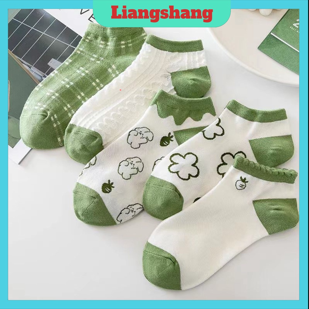 Set 5 đôi tất hoa xanh 🍁FREESHIP🍁Vớ vải cotton siêu bền cổ ngắn màu xanh bơ dễ thương xinh xắn (tuyển sỉ).