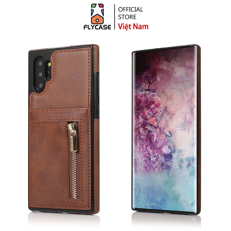 Bao Da Có Khóa Kéo FLYCASE Cho Samsung Note 8/Note 9/Note 10/Note 10 Plus Có Ngăn Đựng Thẻ Ốp Lưng Slicone Mềm Bỏ Túi