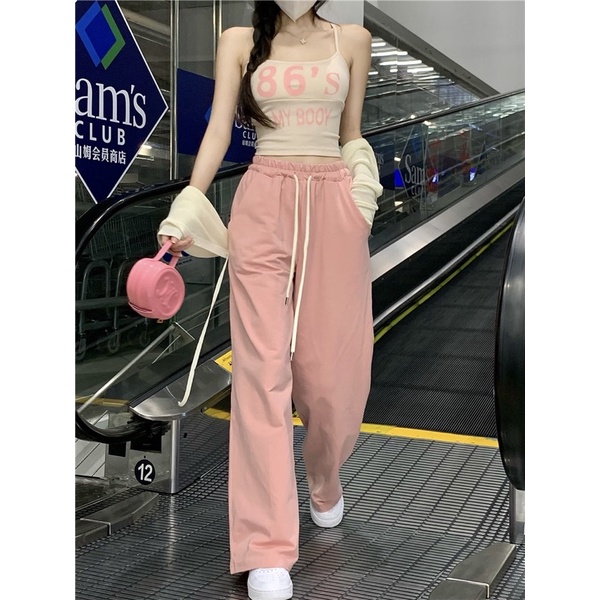 Set Bộ 3 Món Áo Khoác Mỏng Croptop Kèm Áo Hai Dây In Chữ 86S My Booy Có Mút Ngực Mix Quần ống Suông Freesize