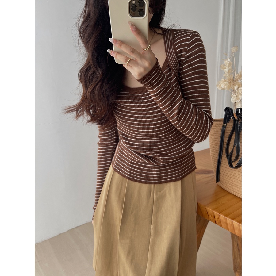 Áo Len Dài Tay Hở Xương Quai Xanh Thời Trang Mùa Thu Phong Cách Mới Cho Nữ