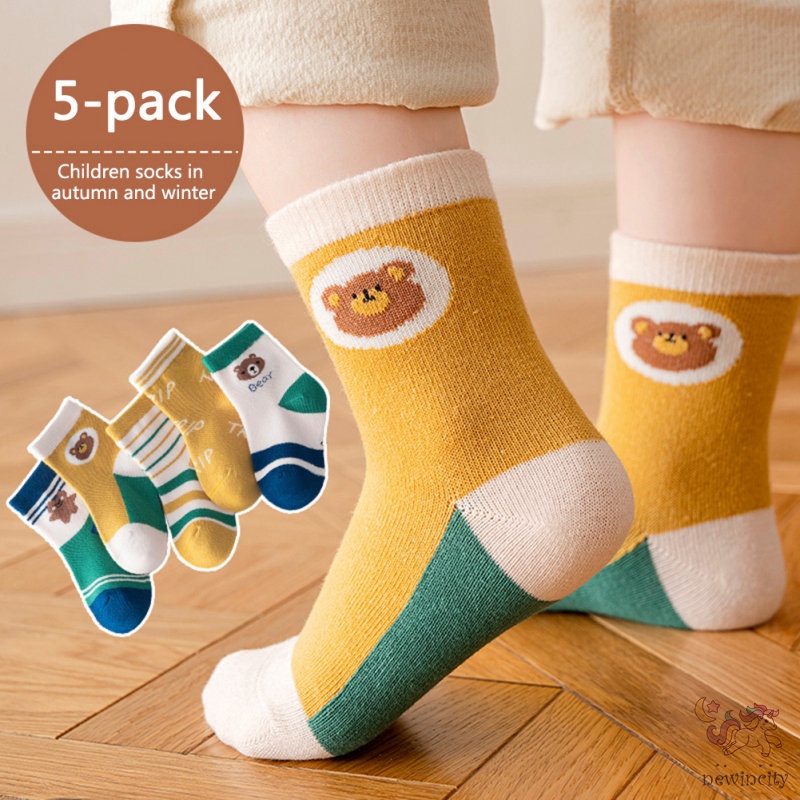 Set 5 Đôi Vớ Cotton Dài Trung Bình In Họa Tiết Hoạt Hình Phong Cách Hàn Quốc Thời Trang Mùa Thu Cho Bé Trai Và
