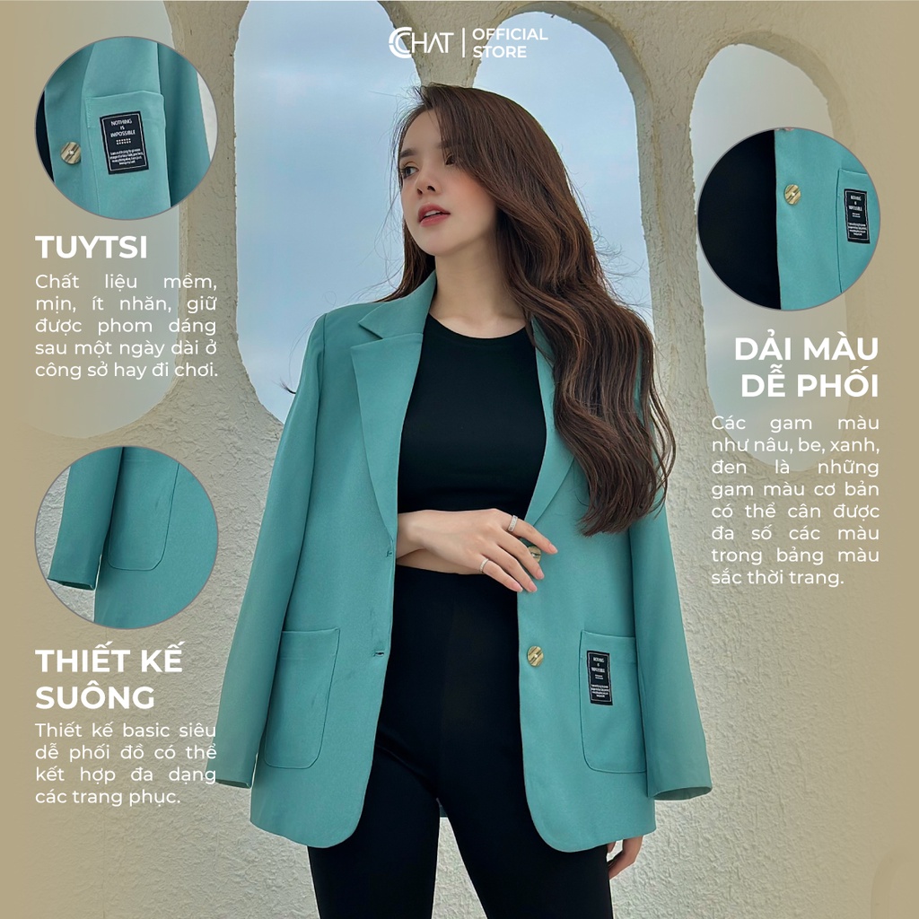 Áo Blazer Nữ 𝐂𝐂𝐇𝐀𝐓 Túi Ốp Trang Trí Mác Chất Tuytsi Cao Cấp 92EHS2003ST | BigBuy360 - bigbuy360.vn