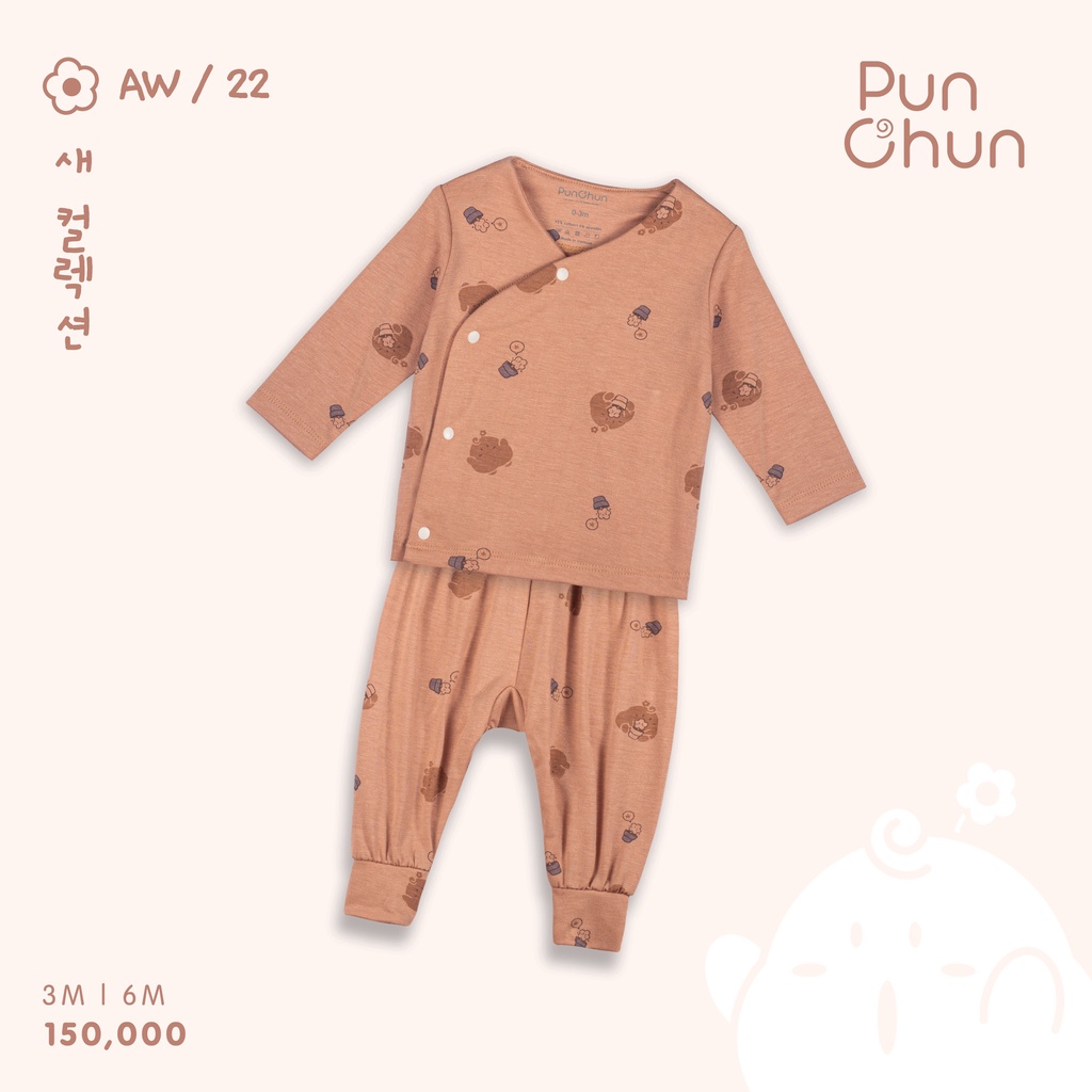 [PUNCHUN] Bộ quần áo dài cúc chéo Punchun in tràn nâu