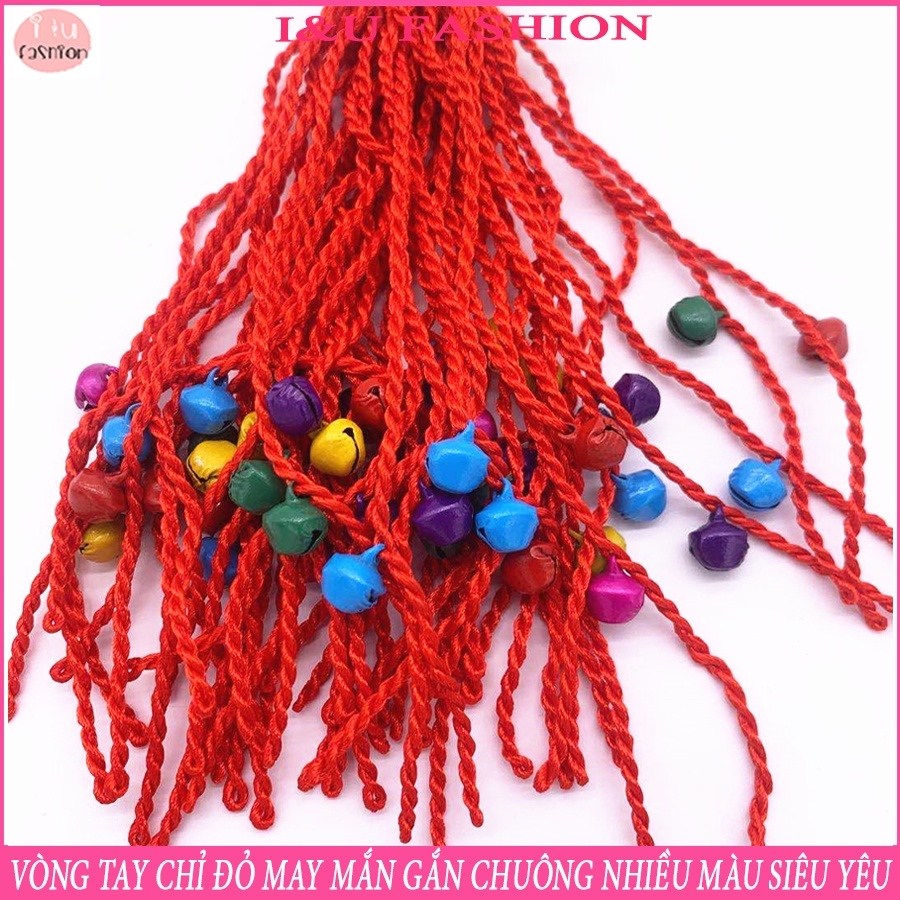 Vòng tay chỉ đỏ cầu may mắn bình an gắn chuông lục lạc leng keng nhiều màu dễ thương , Vòng tay đôi , nhóm VT-07