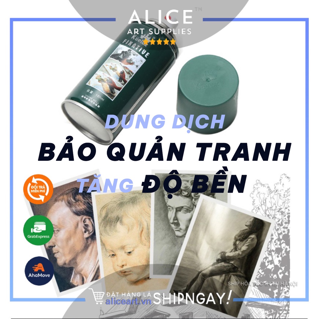 Bình xịt bảo quản tranh Kuelox Fixative, làm bóng, chống nước, không phai màu tranh, giữ độ bền nét chì 300ml và 180ml