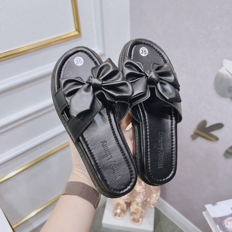 Dép quai ngang nữ đế bánh mì 2p quai nơ to 4 cánh
