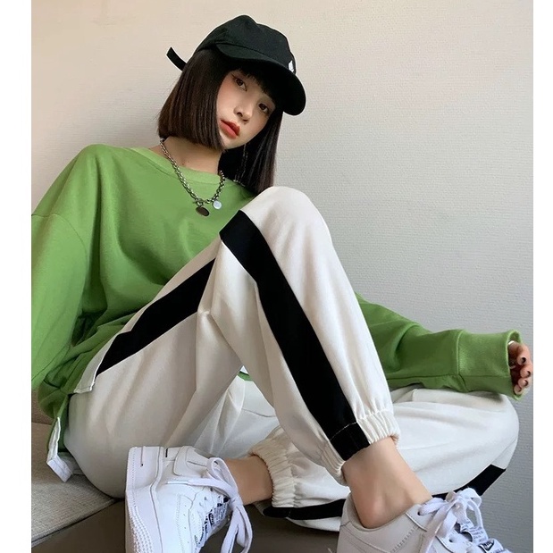 Quần Jogger nữ nhung tăm,  Quần Boom ống rộng bo gấu chất dày dặn Okélla