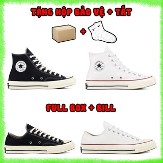 Giày Converse Trọn Bộ 4 Loại Màu Đen Màu Kem Cổ Cao Cổ Thấp Full Box Nam Nữ Tặng Tất