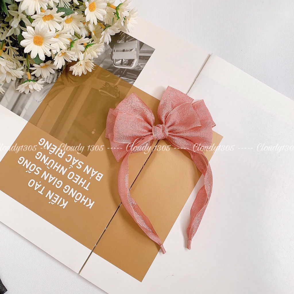 Cài tóc/Bờm tóc voan nhăn nơ đứng dễ thương